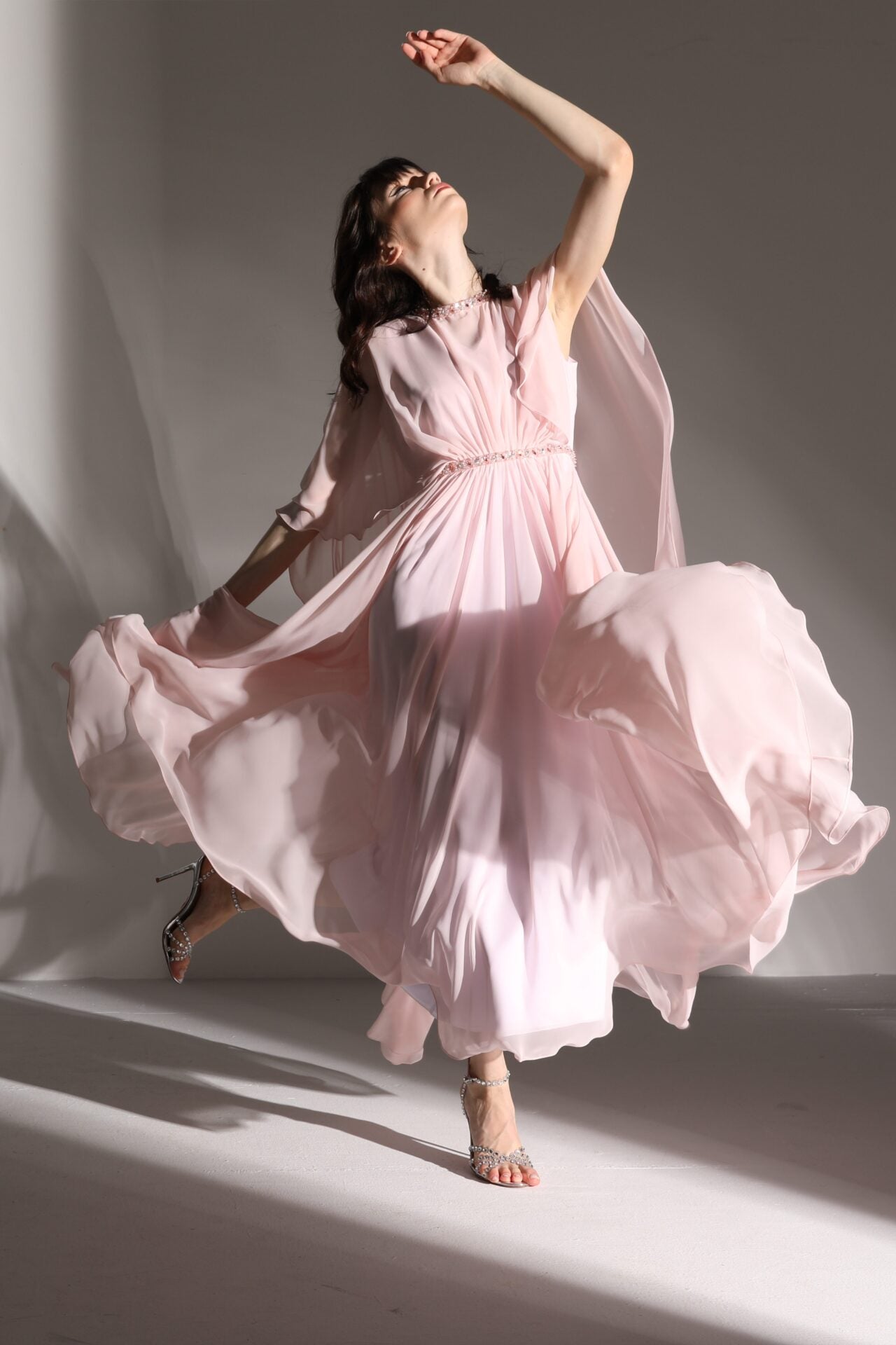 Chiffon light pink kaftan002