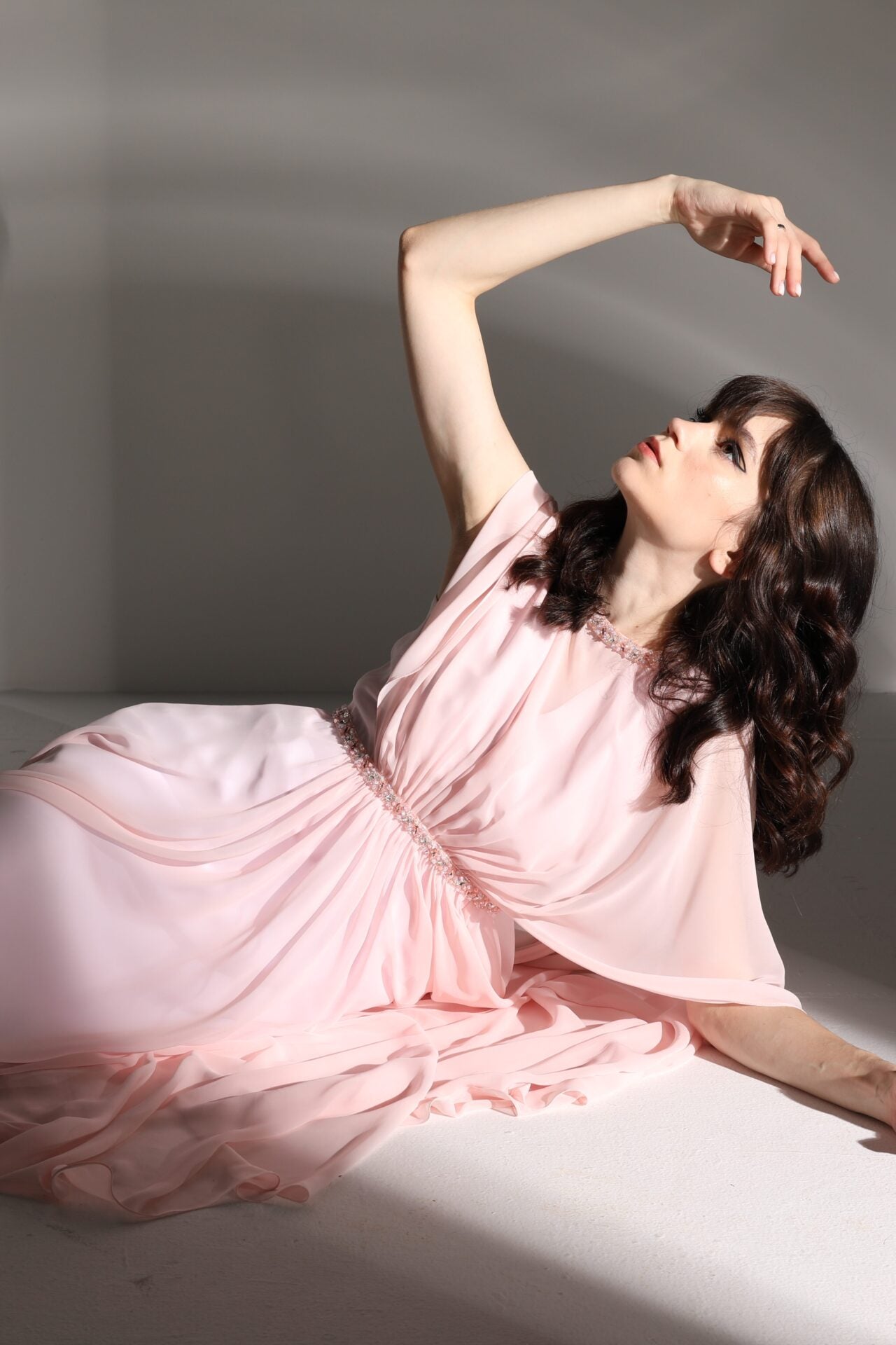 Chiffon light pink kaftan004