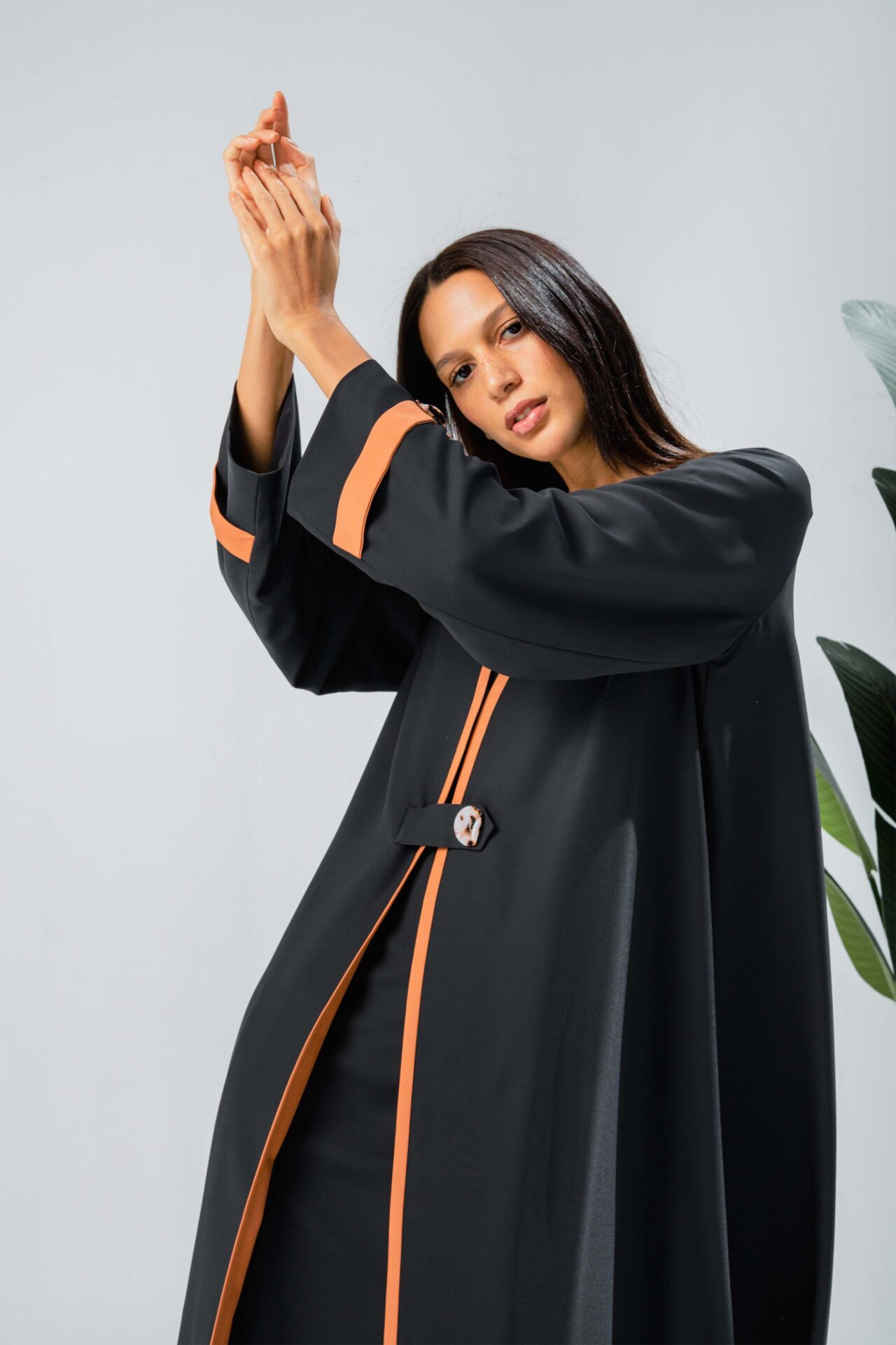 Deluxe Crepe Abaya With Brown Stripe2