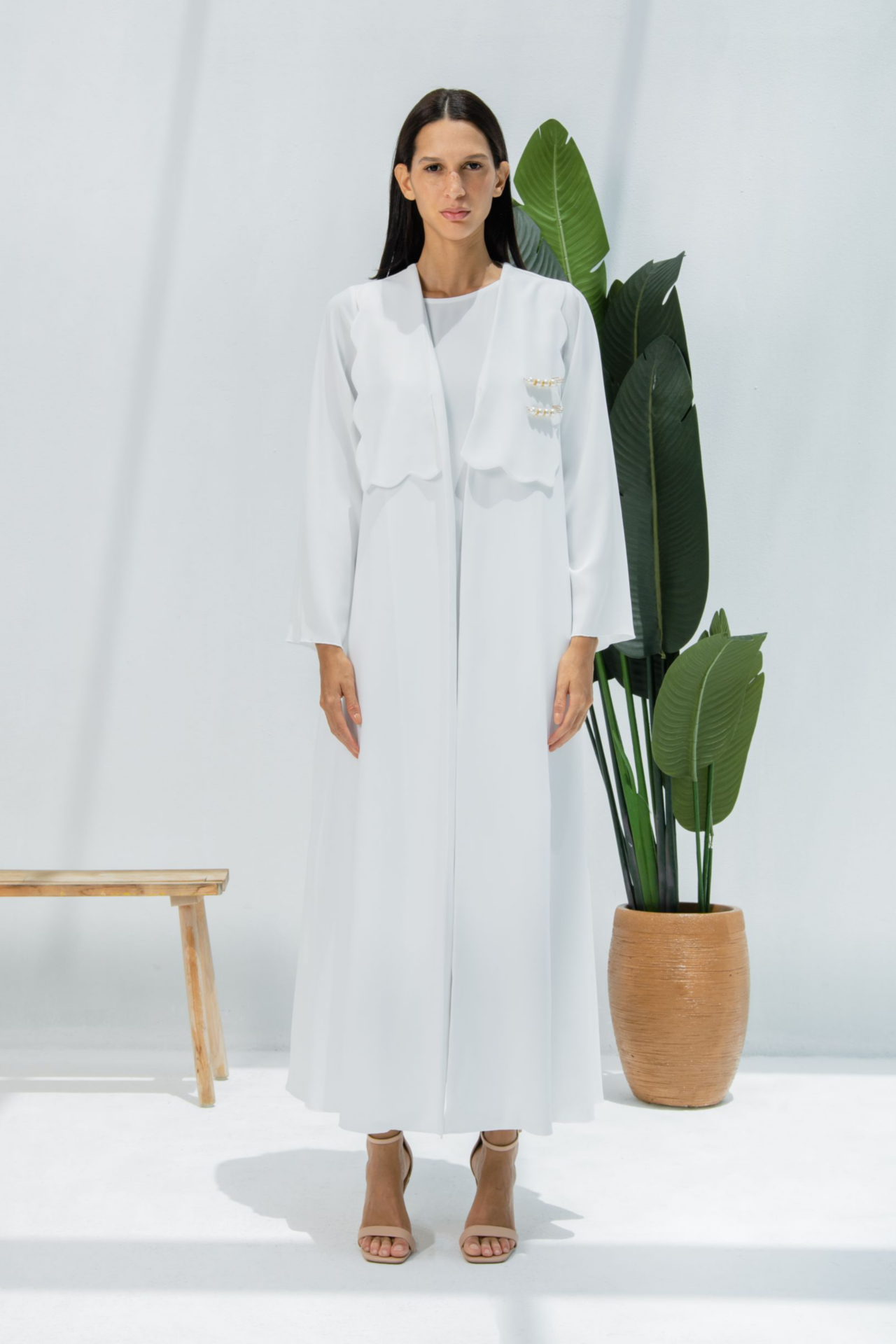 White Crepe Modern Abaya