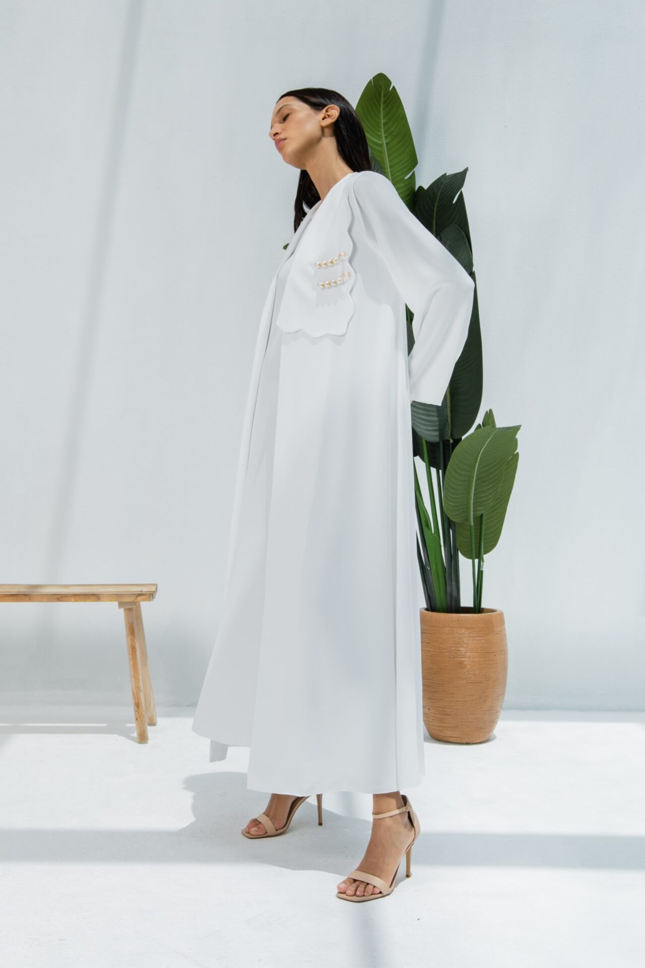 White Crepe Modern Abaya3