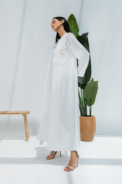 White Crepe Modern Abaya3