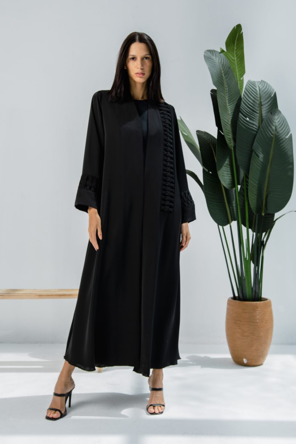 Black Crepe Braided Abaya