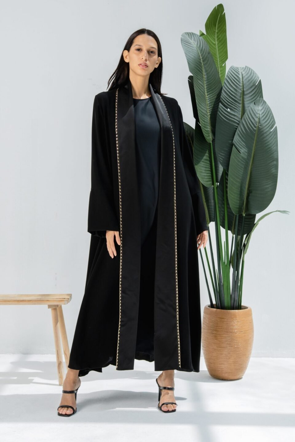 Crepe and Satin Black Abaya