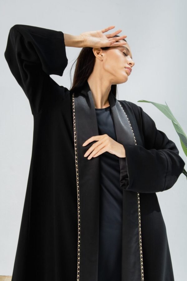 Crepe and Satin Black Abaya2