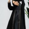 Crepe and Satin Black Abaya3