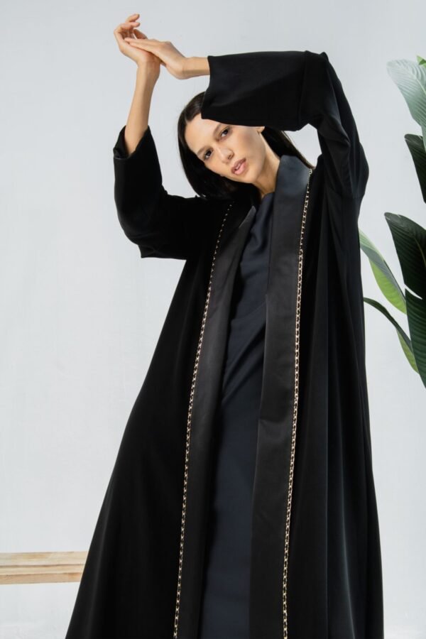 Crepe and Satin Black Abaya3