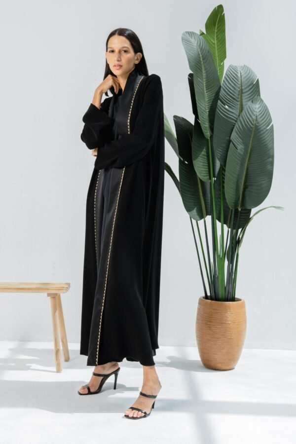 Crepe and Satin Black Abaya4