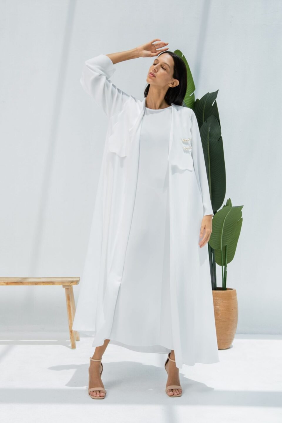 White Crepe Modern Abaya2